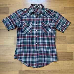 Men's Vintage 80's Campus Rugged Country Short Sleeve Pearl Snap Shirt Sz Medium